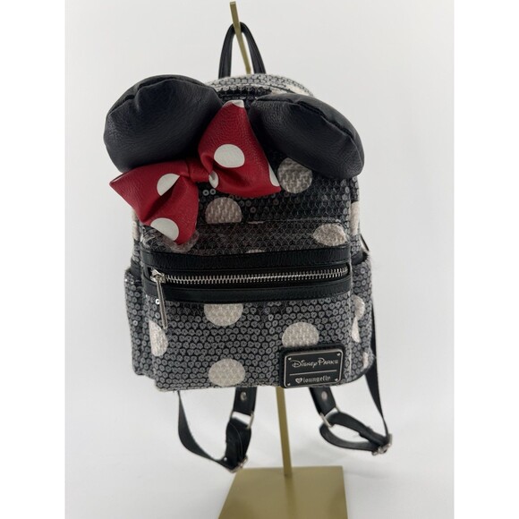 Loungefly Disney Parks Minnie Mouse Sequined Polka Dots Mini Backpack Used